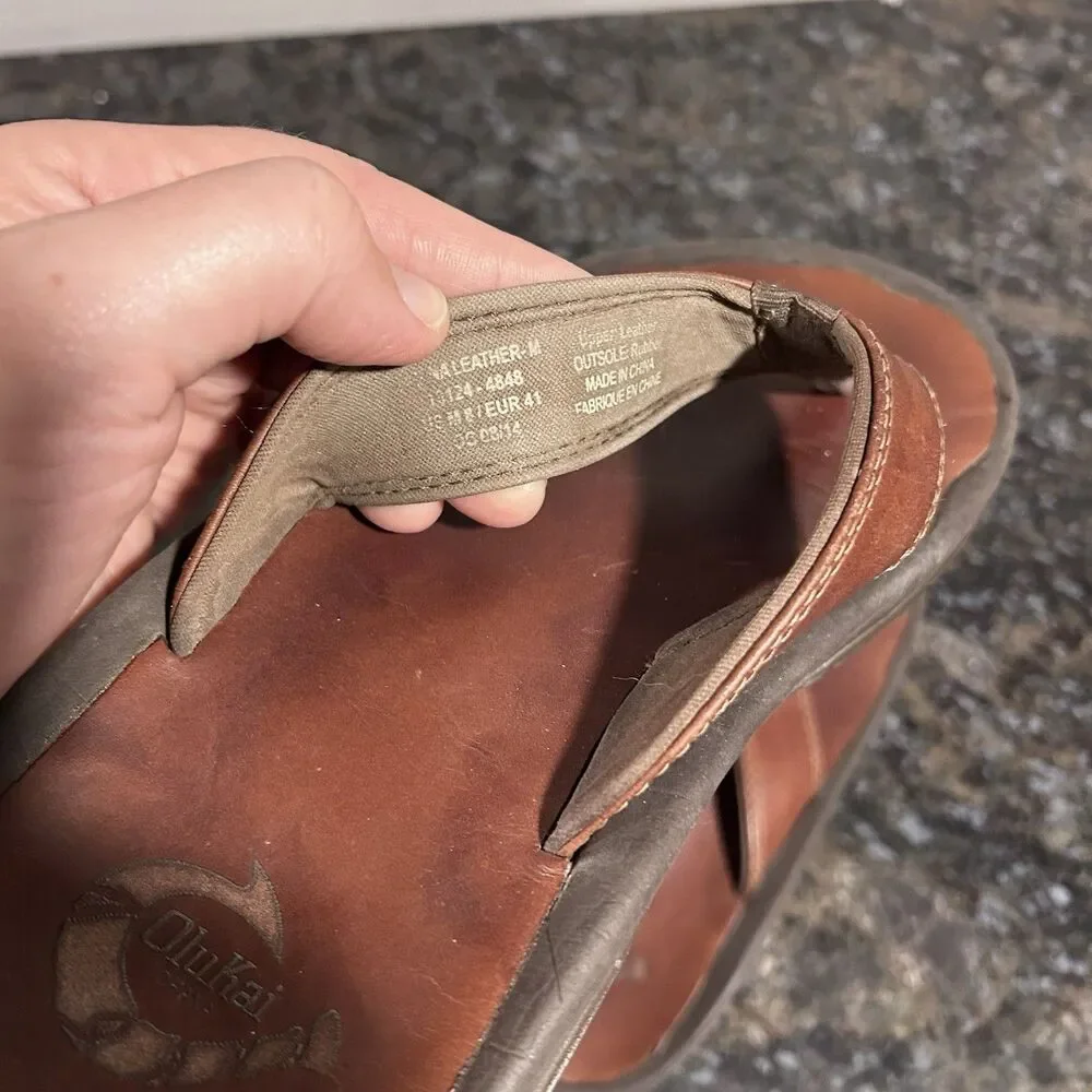 Men's Olukai Ohana Full-Grain Leather Flip-Flops Thong Sandals Size 8 EU 41